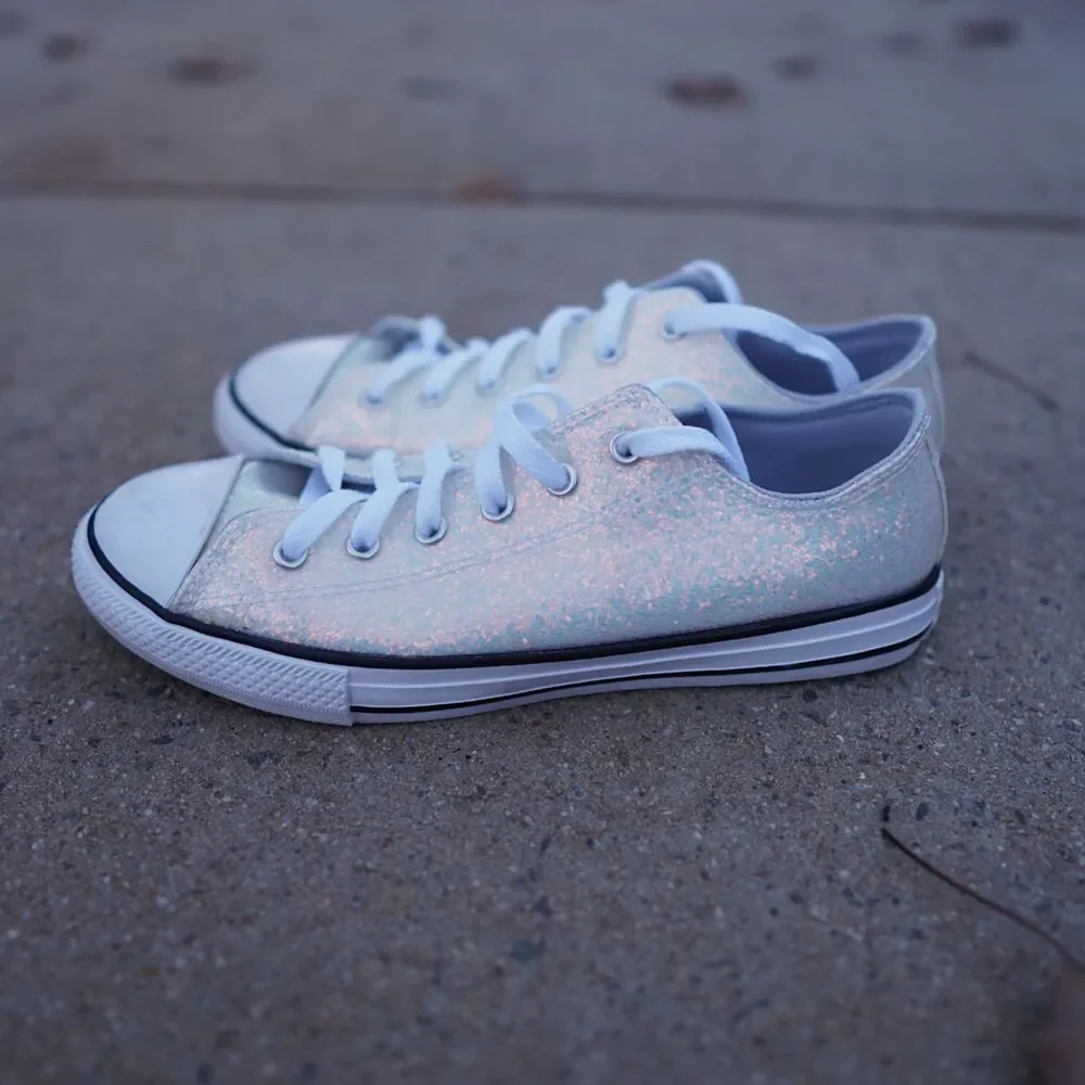 Converse Glitter Low Top Sneakers White Iridescent Chuck Taylor Size 5 Y2K Kawai